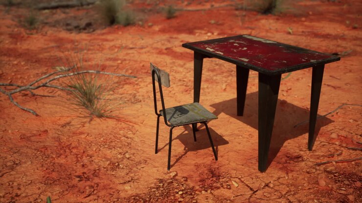 old ruster metal table in desert