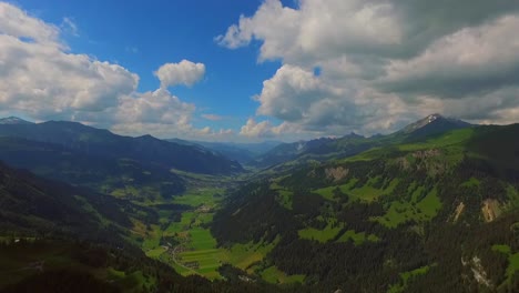 swiss mountains and valleys from the air with the drone