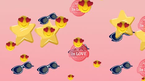 Animation-of-stars-and-glasses-on-pink-background