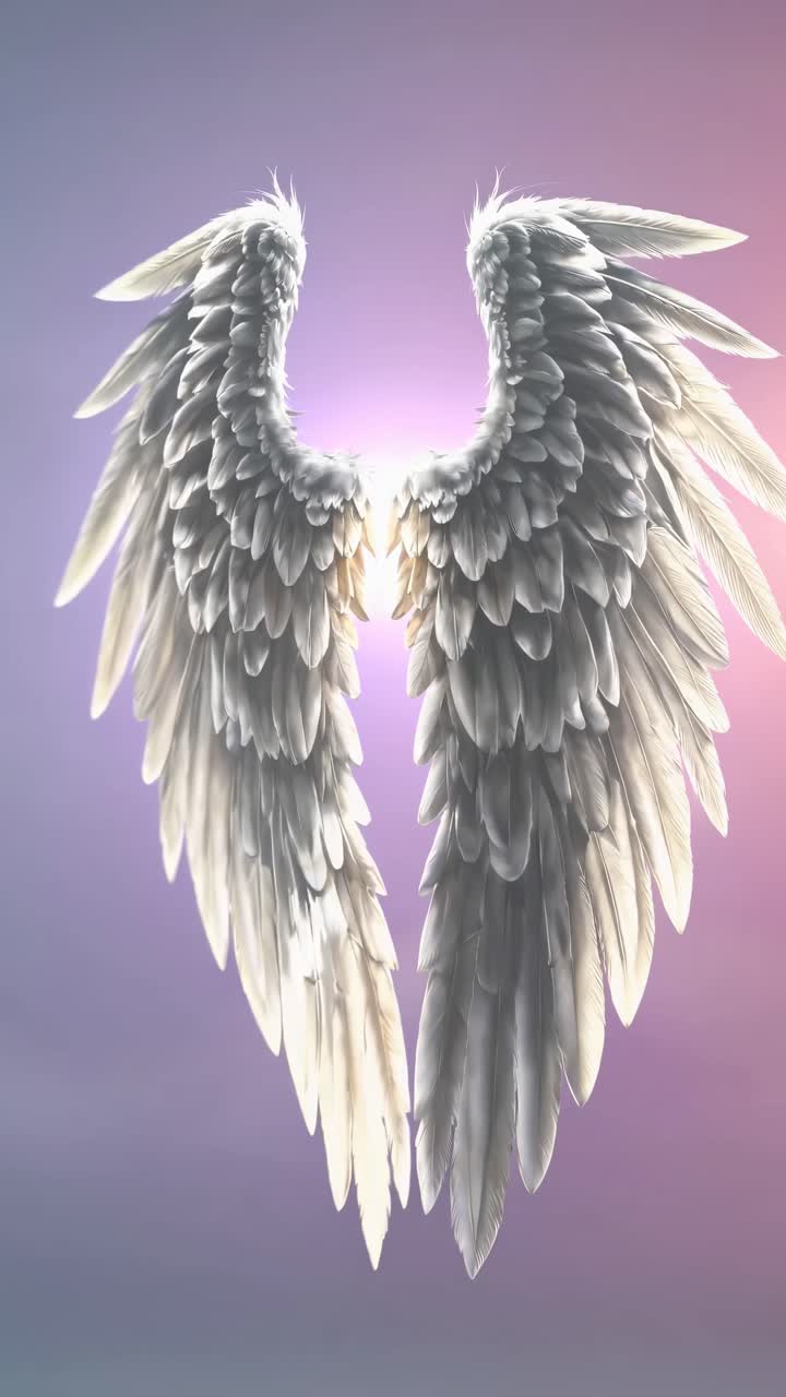 Ethereal angel wings with soft lighting, captured from a front angle