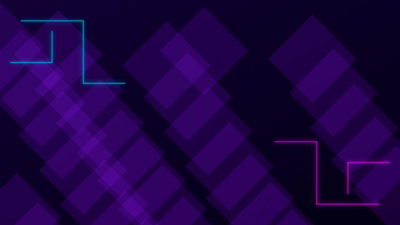 Abstract Motion Background with Floating Purple Squares and Neon Lines