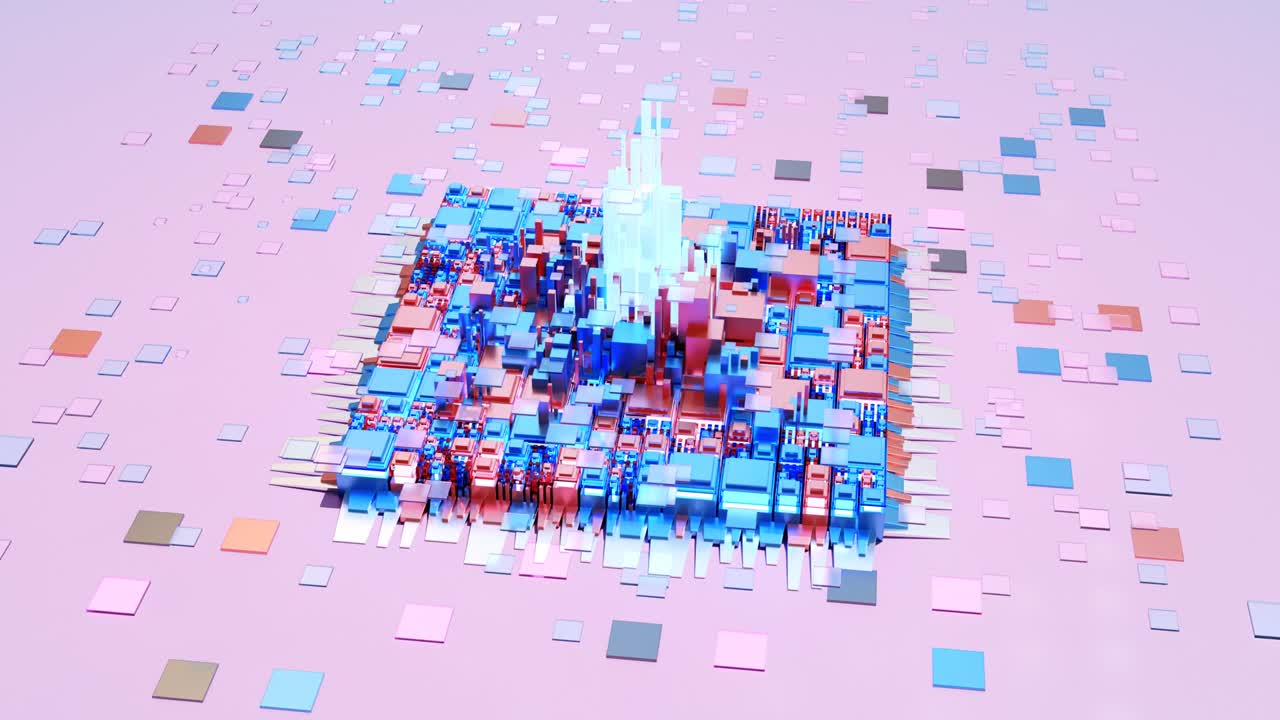 Growing futuristic city time-lapse 3D