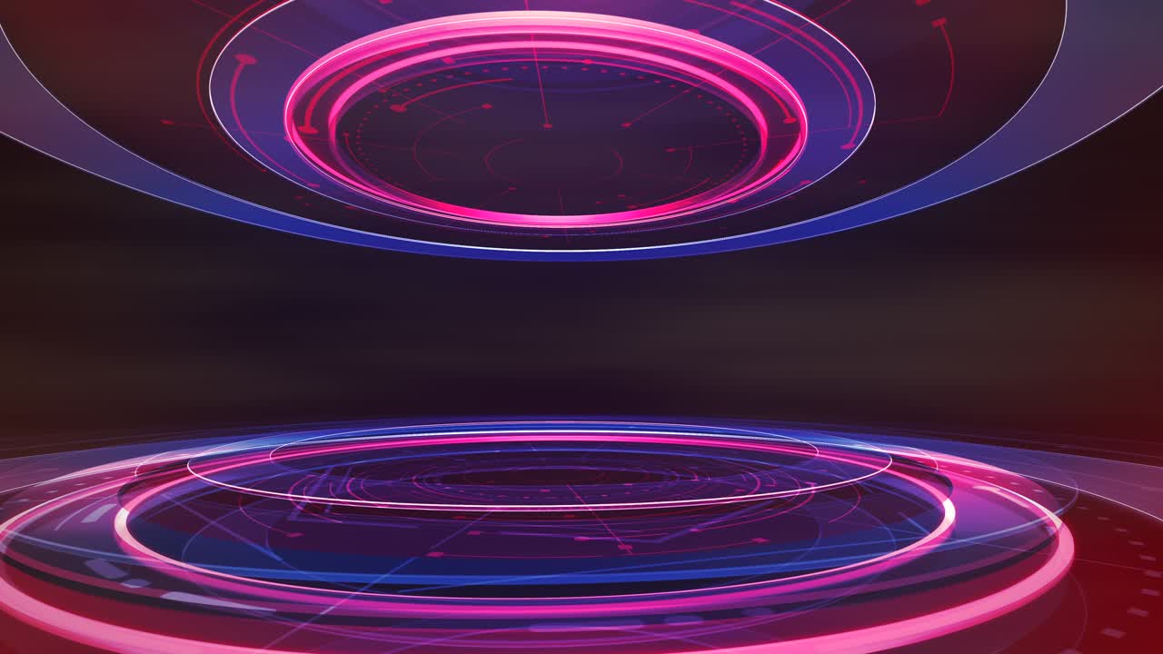 estudio de redacción con formas circulares de neón