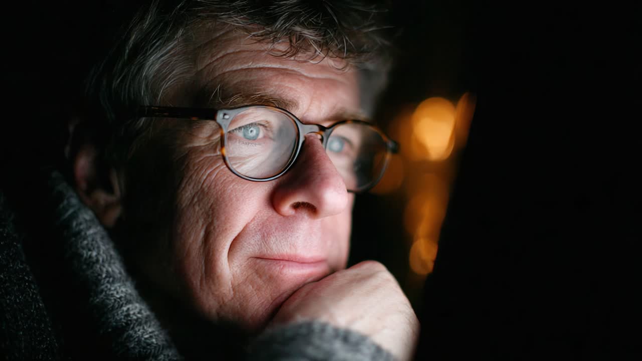 Contemplative Moment: A Man in Thought, Bathed in the Soft Glow of Ambient Light, Reflecting on Life's Mysteries in a Darkened Room