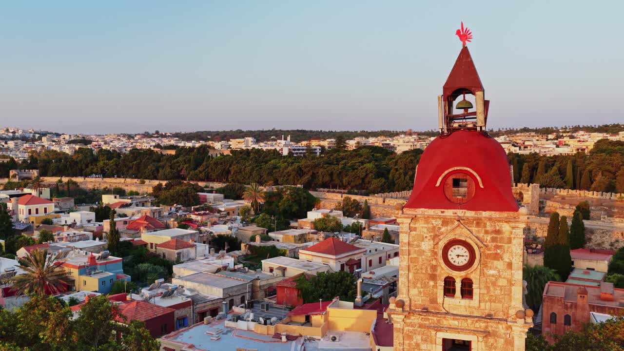 Aerial View of Rhodes Clock Tower and Old Town