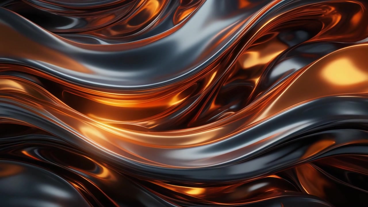 Onde astratte di metallo liquido fluente in oro e nero