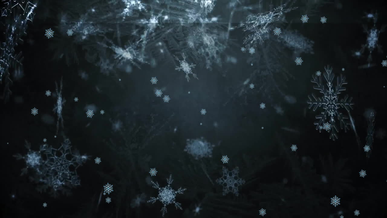 Animasjon av snø som faller på svart bakgrunn