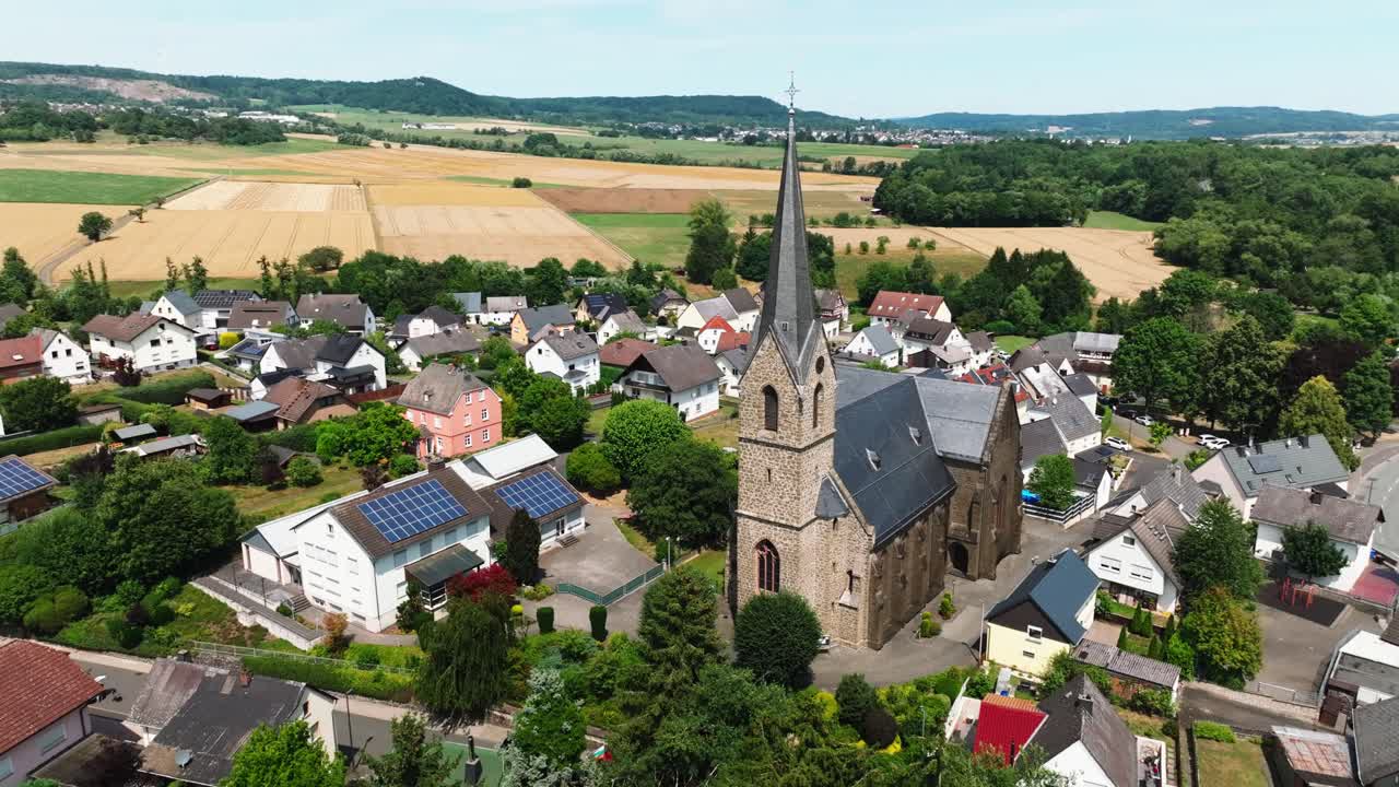 Orbit with horizon and landscape catholic parish church St. Stephanus in Thalheim