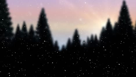 Animation-of-snow-falling-over-christmas-winter-scenery-with-fir-trees