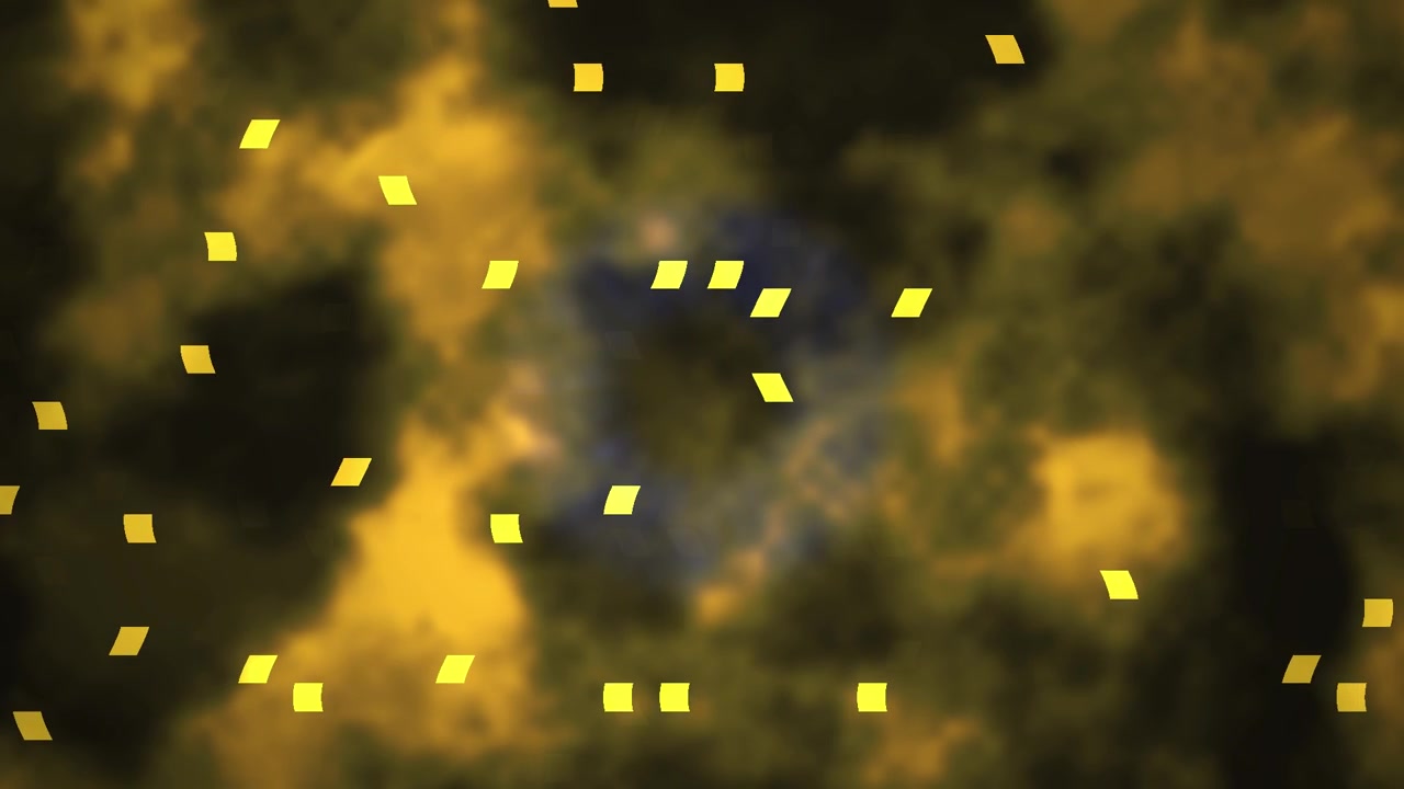 Abstract Motion Background with Floating Yellow Squares and Golden Smoke