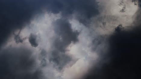 a thunderstorm occurs inside the dark clouds in the sky