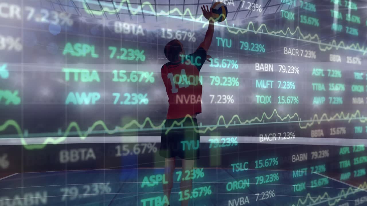 남자 배구 선수의 인터페이스에 대한 데이터 처리 애니메이션