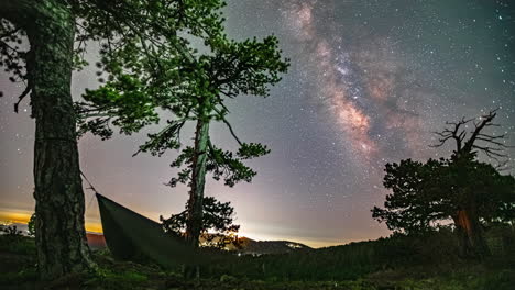 Hamaca-Colgada-En-Los-árboles-Bajo-El-Cielo-Lleno-De-Estrellas-Por-La-Noche