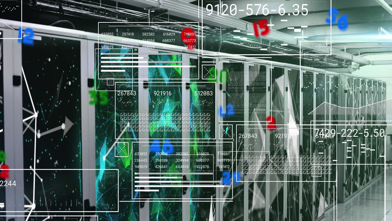 animación del procesamiento de datos a través de servidores informáticos