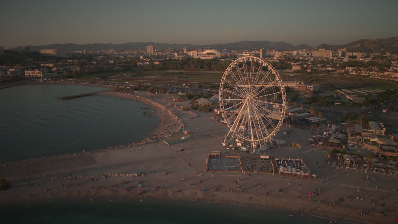 Ferris Wheel during golden hour clos to the sea in Marseille
Aerial view during golden hour in Marseille by drone