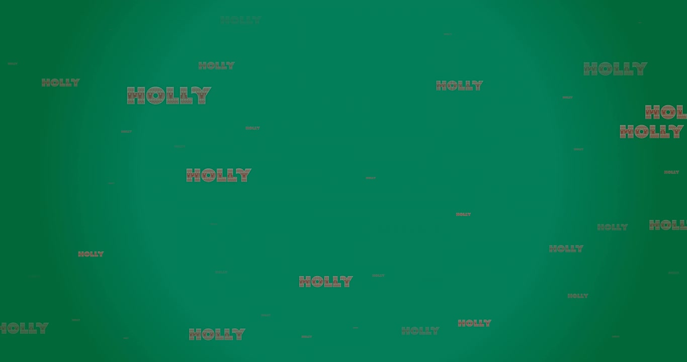 Animation of multiple holly texts at christmas on green background