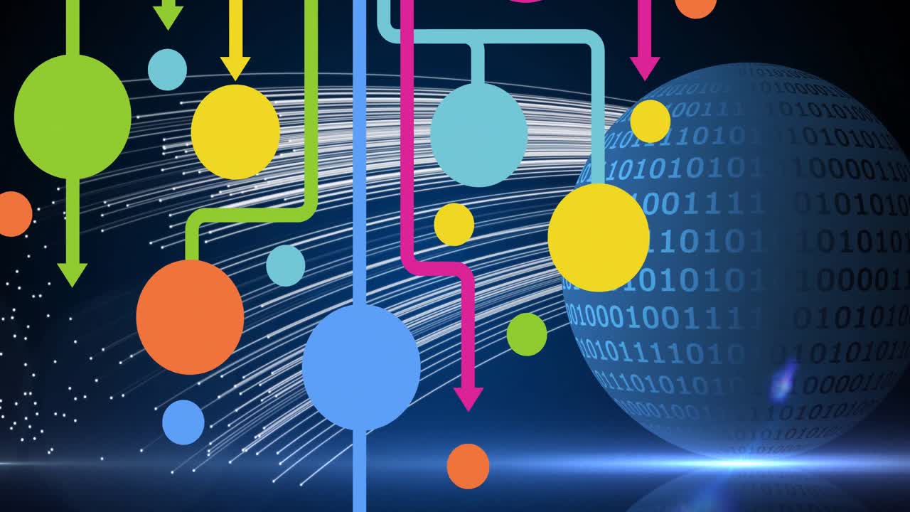 animación de la red de conexiones con iconos digitales en todo el mundo en el fondo
