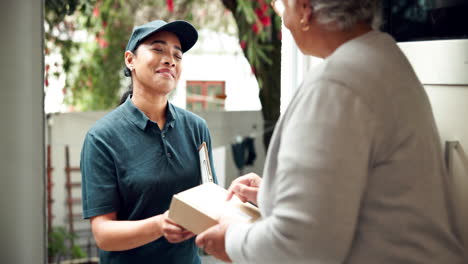 delivery person handing a package to a customer