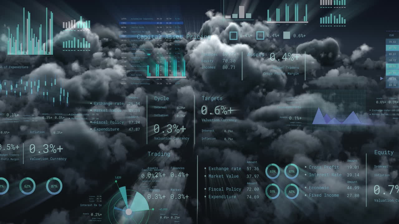 animación del procesamiento de datos financieros a través de nubes