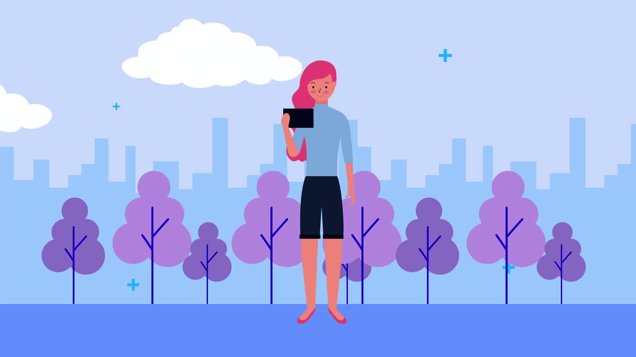 joven mujer de negocios usando un teléfono inteligente en el campo