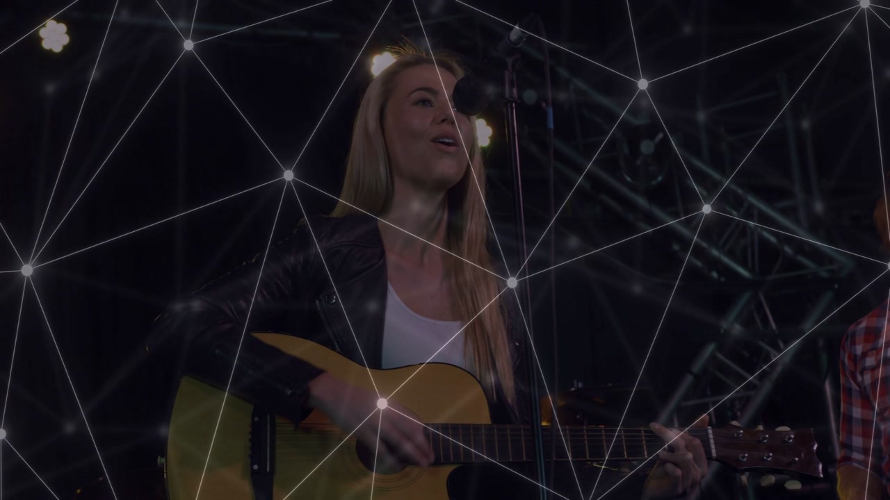 First strum starting main singer singing and strumming guitar for live show with overlay