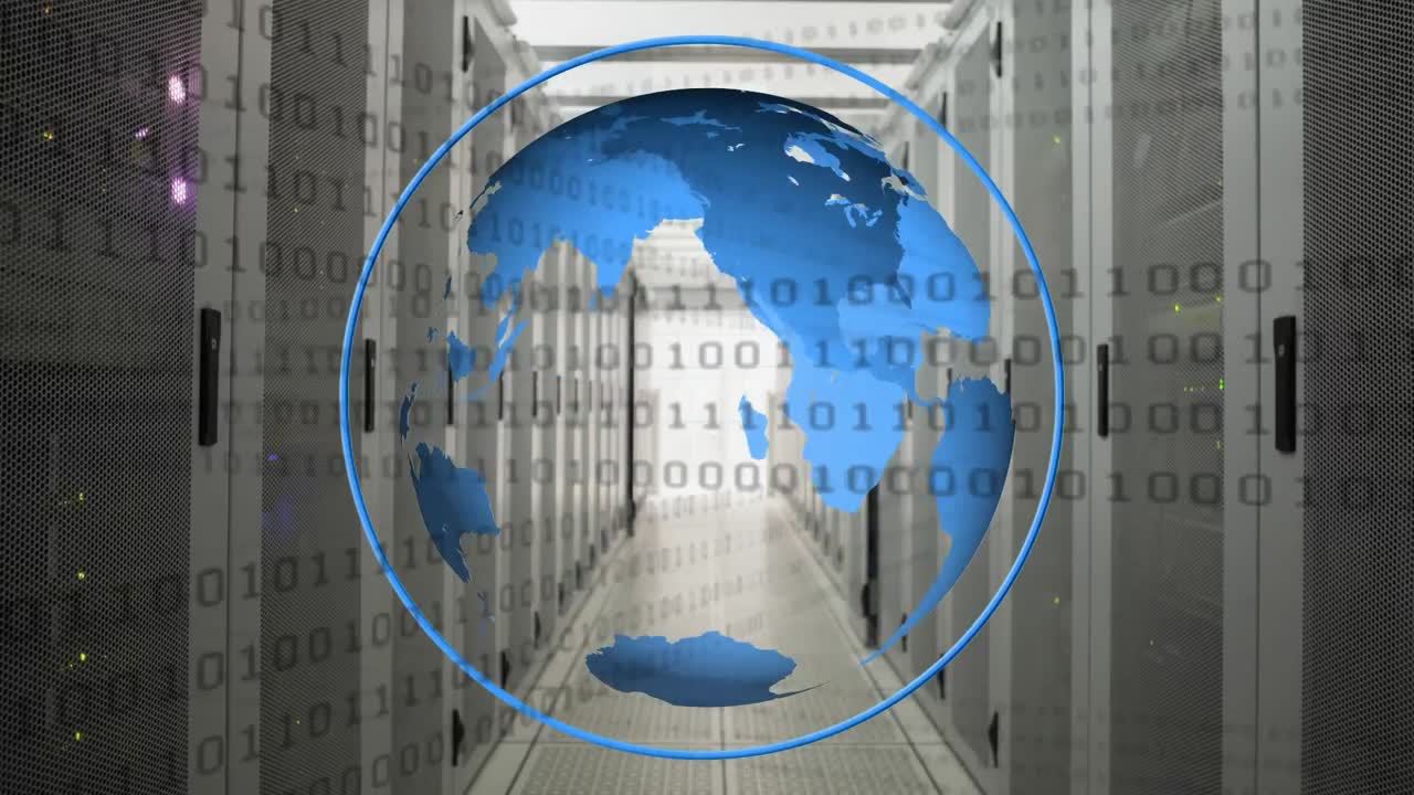 globo giratorio con códigos binarios en un pasillo