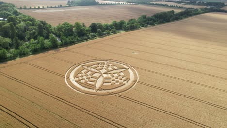 Luftaufnahme,-Wolkenschatten,-Die-über-2023-South-Wonston-Ziehen,-Goldenes-Weizenfeld,-Anonymer-Kornkreis,-Vandalismus