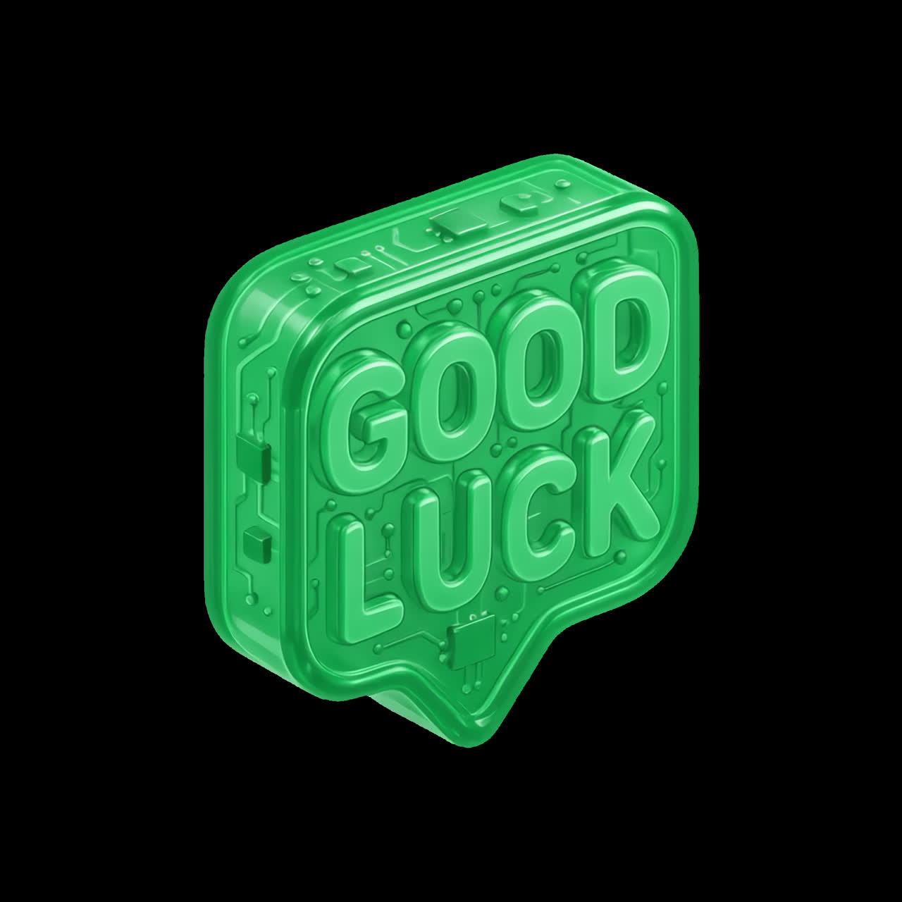 Green 3D good luck message animation isolated asset, transparent 4K video, alpha channel, ProRes