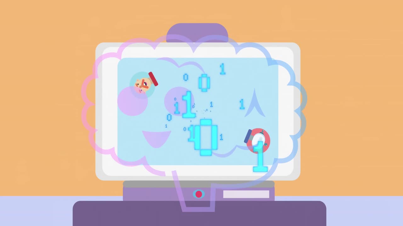 Animation of binary coding, ai chat on computer and data processing