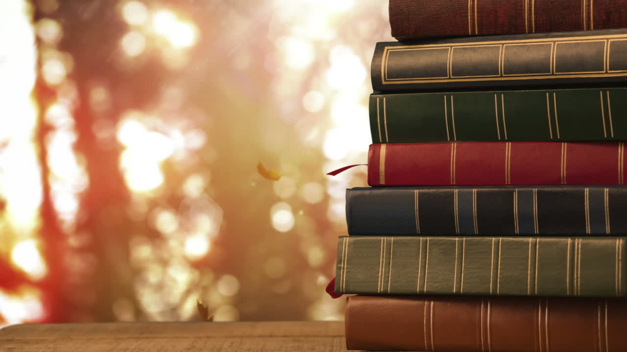 libros contra el bosque de otoño brillante 4k