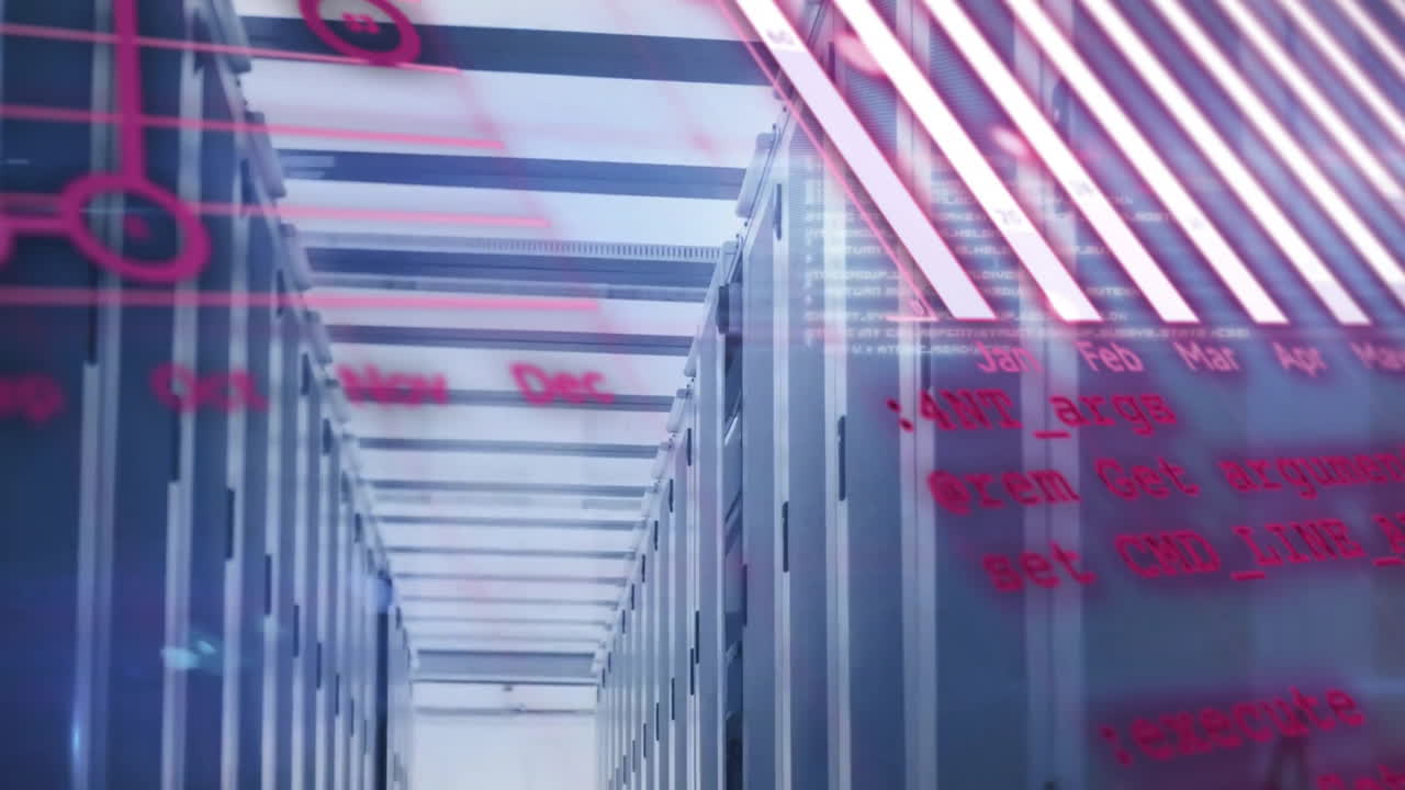 animación del procesamiento de datos a través de servidores informáticos