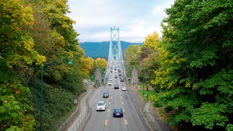 vancouver, bc canada, lions gate bridge, known as the first narrows bridge, is a suspension bridge that crosses the first narrows of burrard inlet and connects the city of vancouver, british columbia