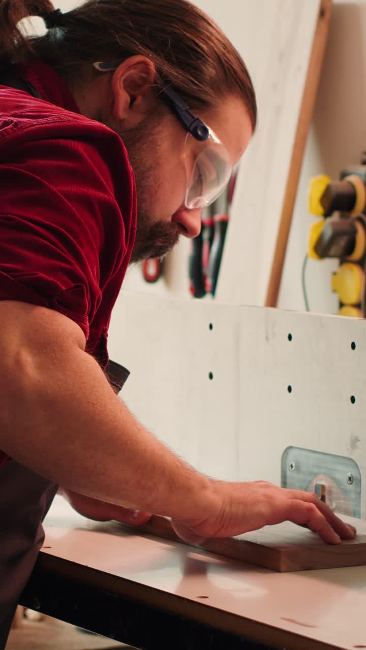 Man in Safety Glasses Routing Wood on a Router Table