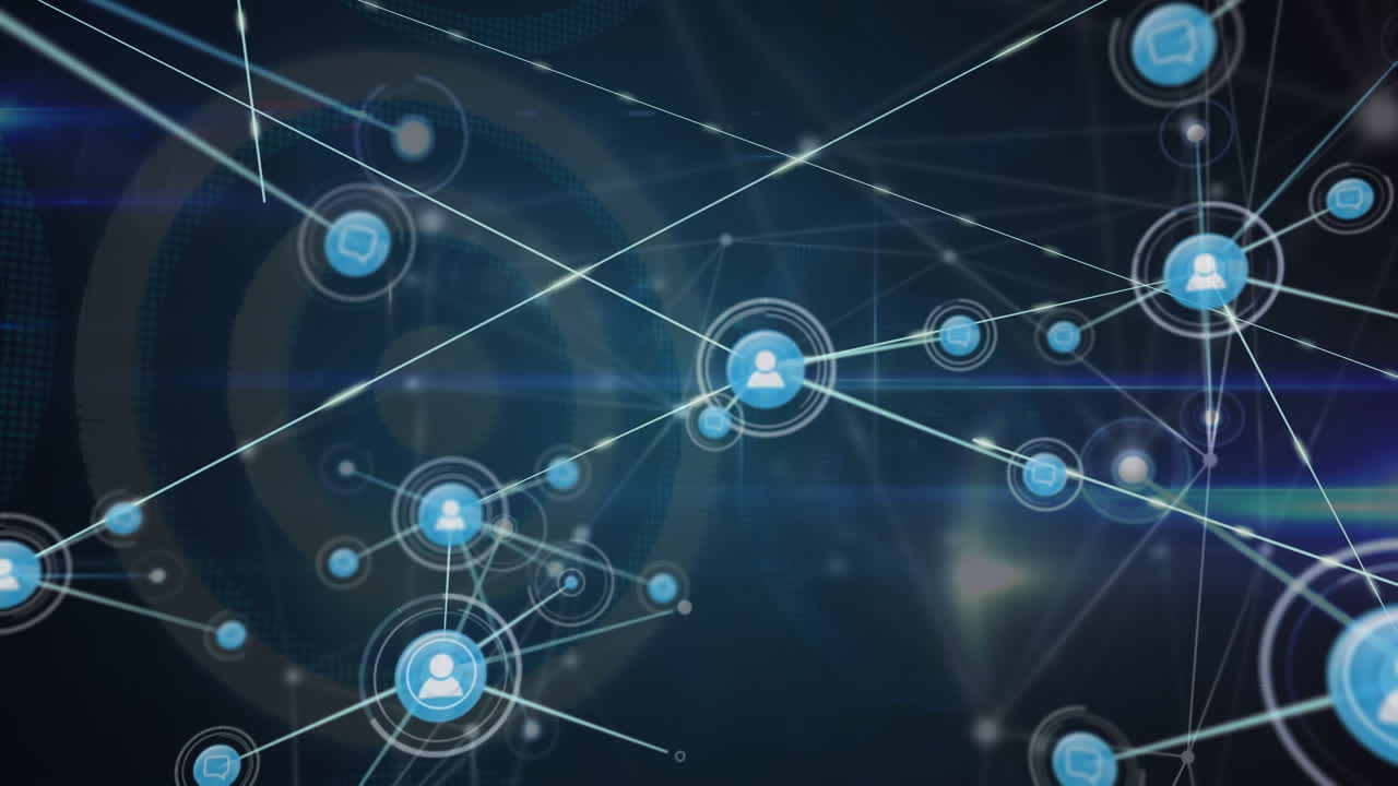 animación de la creciente red de iconos de personas que transfieren datos a través de conexiones brillantes