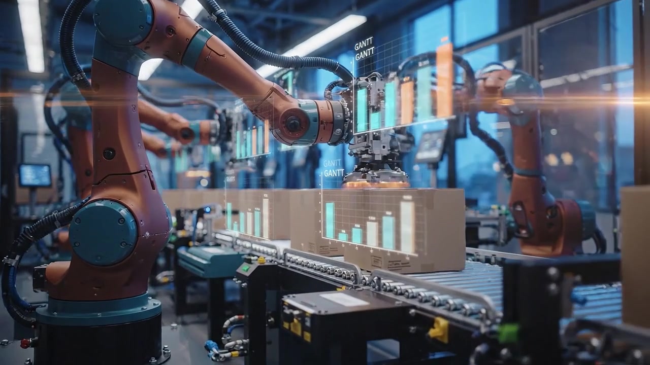 Robotic Arms Automating Production Line with Digital Data Overlays