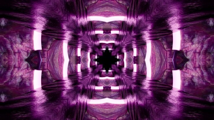Looped Abstract neon ornate decorative background. 3D Kaleidoscope or mandala.