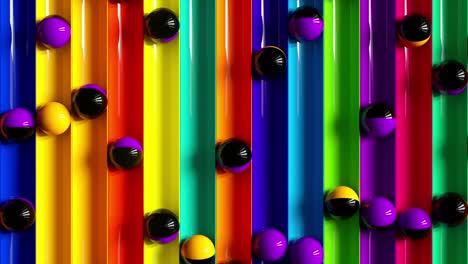 bright colorful background with rolling balls along the paths. minimalism and fashion concept. 3d animation of a seamless loop