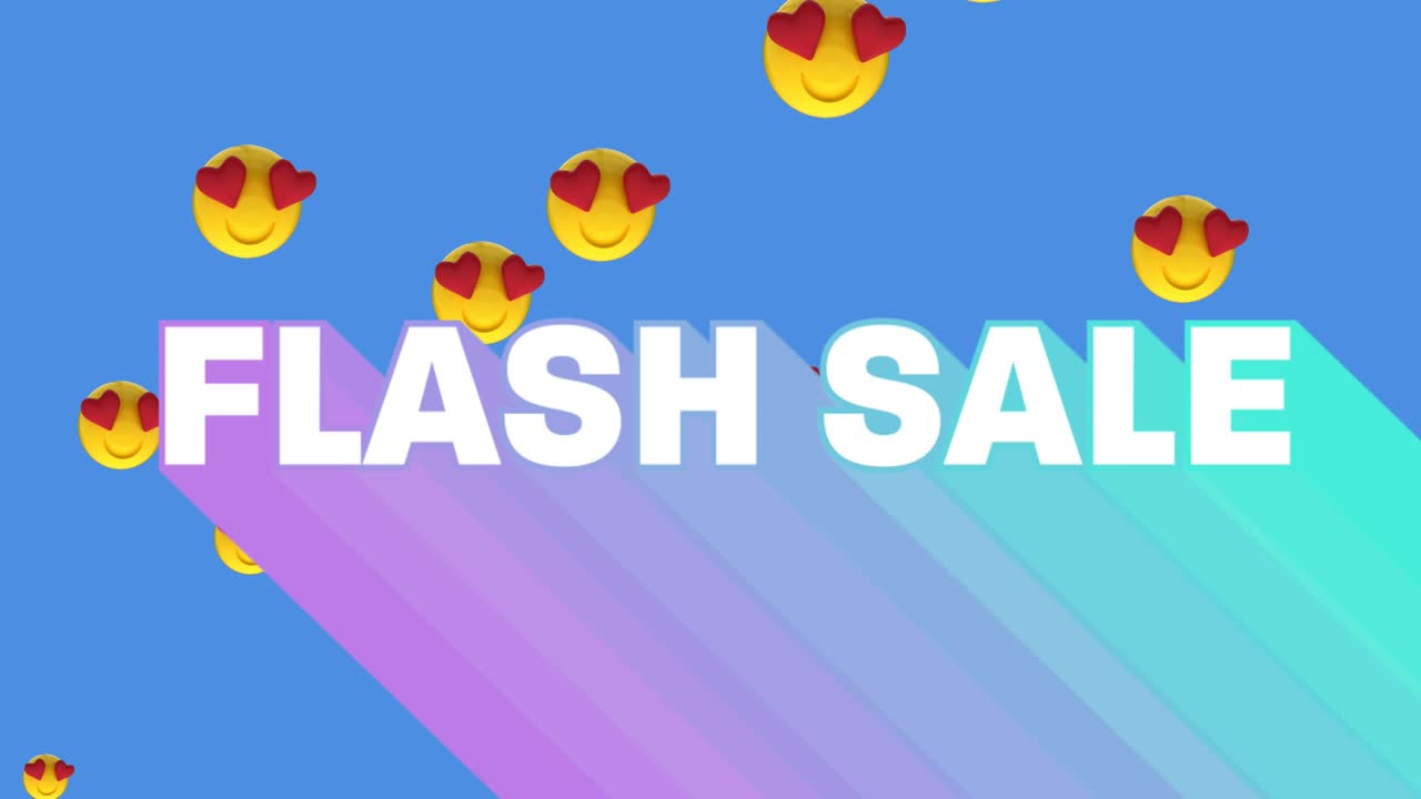 하 ⁇ 색 배경에 있는 얼굴 이모티콘과 마음을 대비한 플래시 판매 텍스트