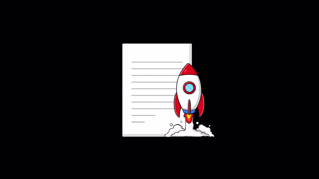 Cartoon Rocket Launching Next to a Document