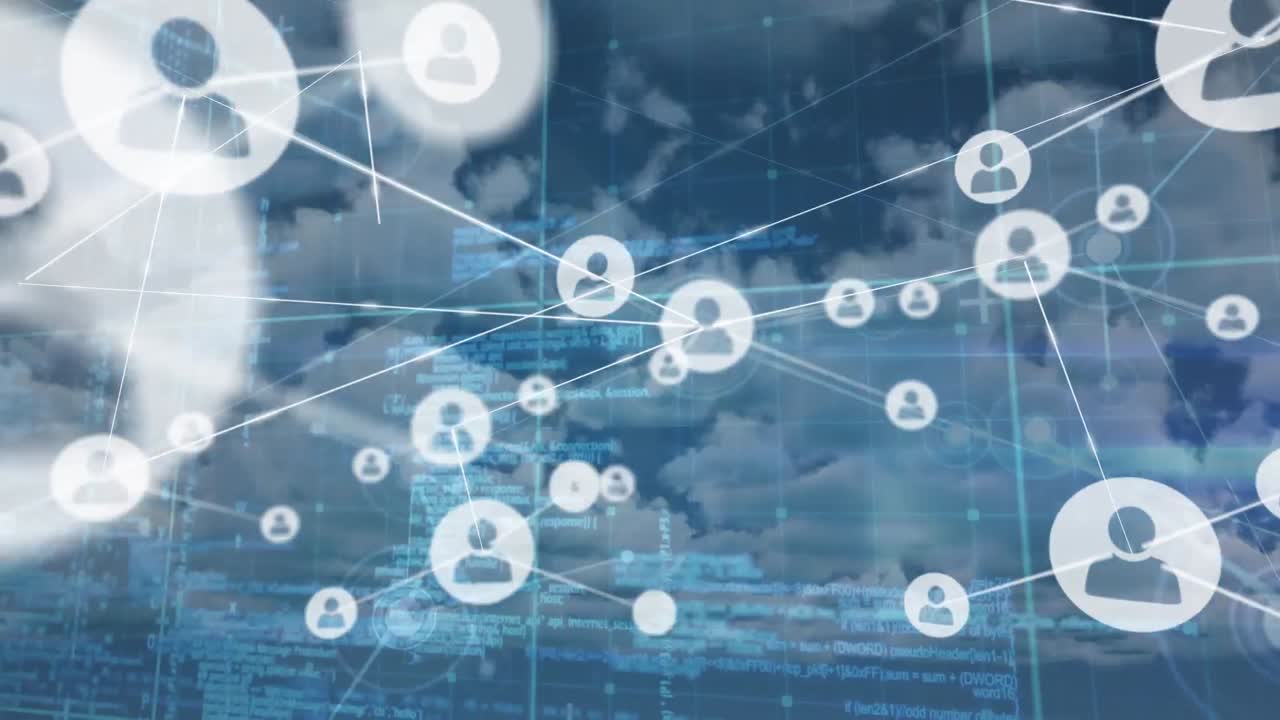 클라우드와 데이터 처리에 대한 아이콘으로 연결 네트워크의 애니메이션