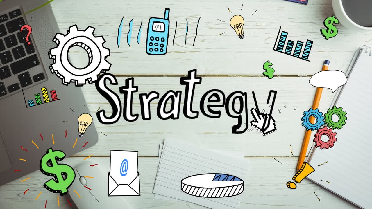 비즈니스 텍스트 및 아이콘의 애니메이션 오피스