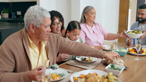 Parent,-kid-and-together-for-family-dinner-in-home