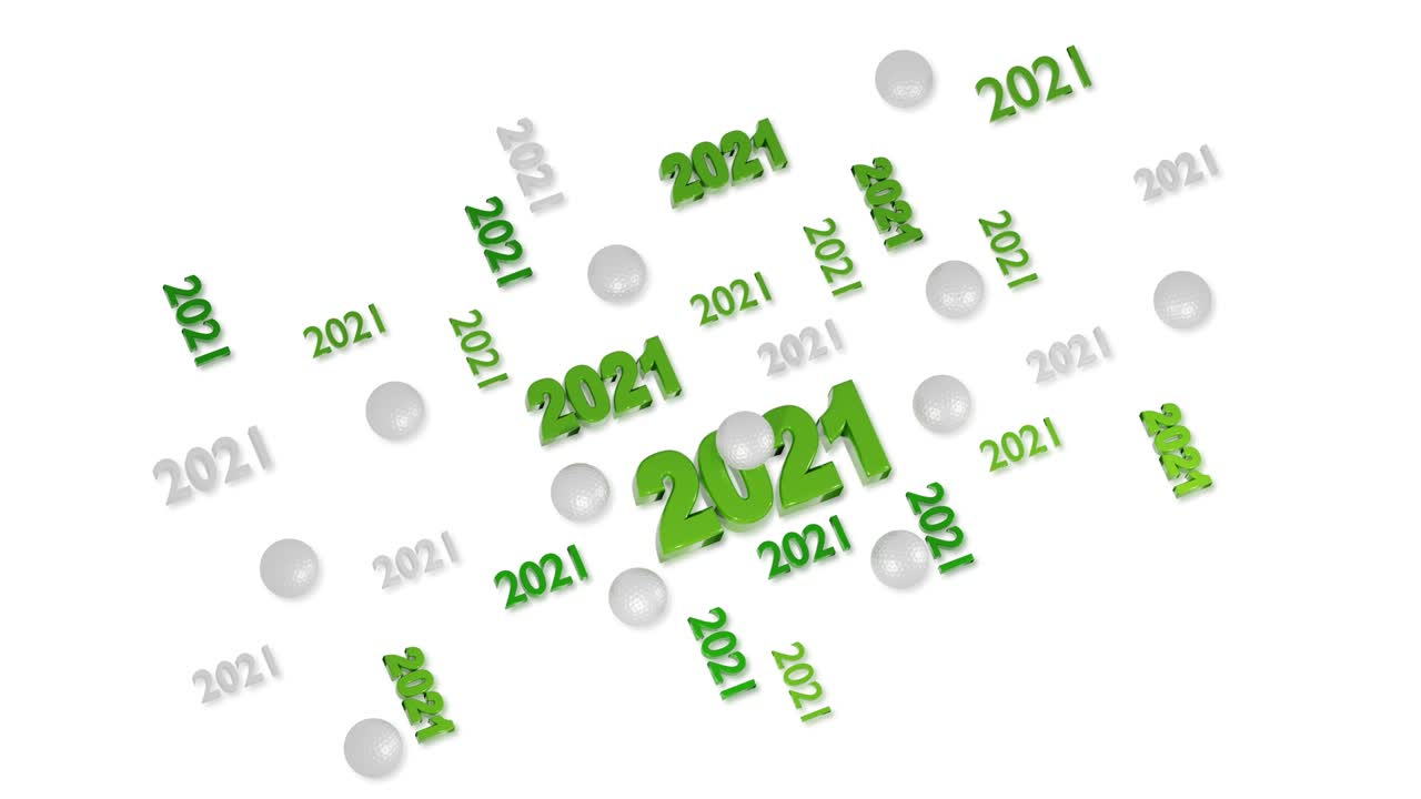 Viele Golfball-Designs 2021 mit Reflexionen in Endlosschleife auf Weiß