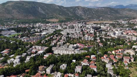 aerial drone view of mostar town city bosnia and herzegovina balkan country balkans old bridge neretva river stari most summer july