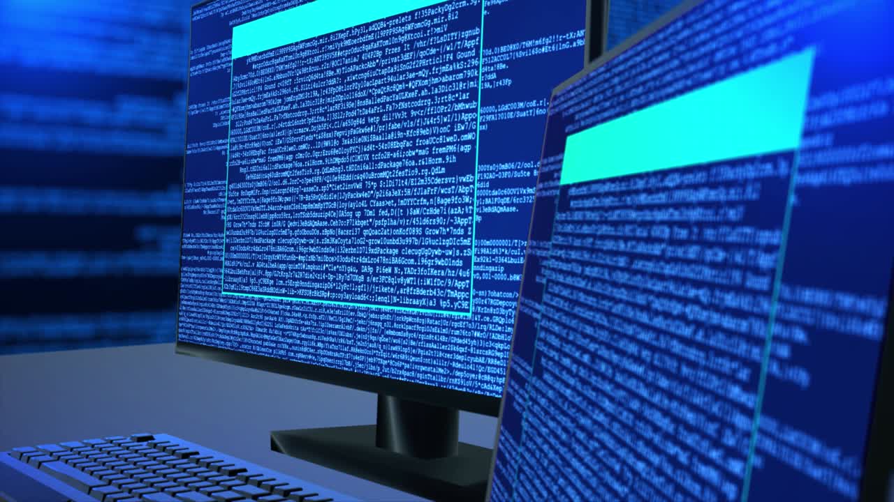 4K Loop Animation Computer virus affects operating system Glitch Noise, encryption delete data.