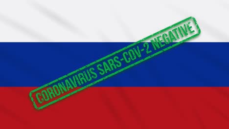 bandera rusa balanceada con sello verde de libertad del virus, bucle