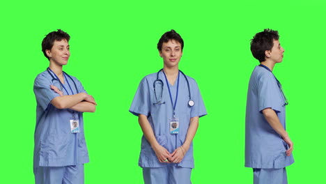 retrato de asistente médico sonriendo y posando con confianza