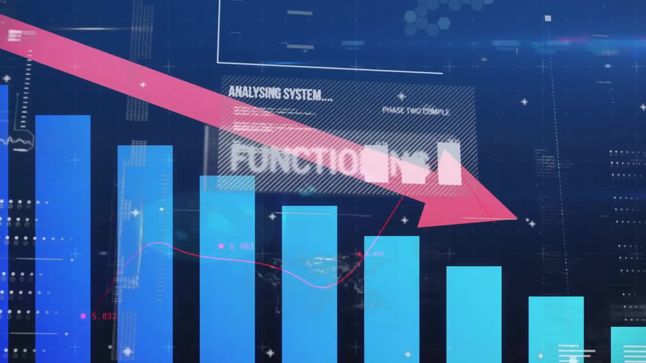 어두운 배경에서 디지털 데이터 처리 및 통계의 애니메이션