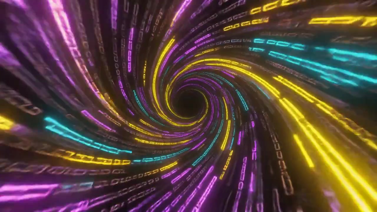 Tunnel Digitale Astratto con Flussi di Dati al Neon Luminosi