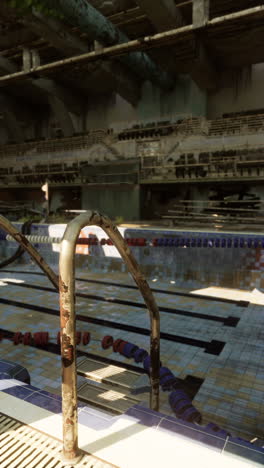 abandoned pool with metal hand rail